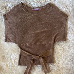 Gold Knit Top with Tie Waist